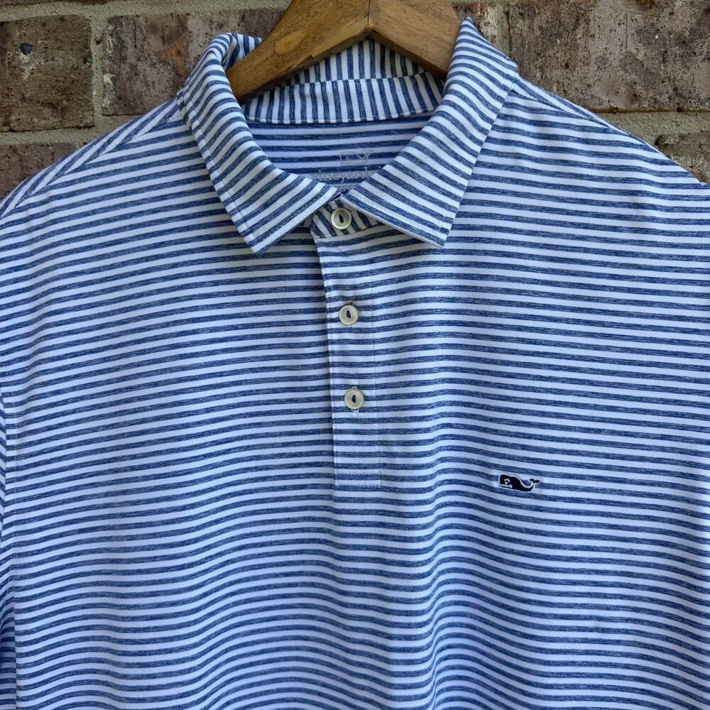 Vineyard Vines Performance Polo Shirt Men's XL Blue White Striped Golf Stretch